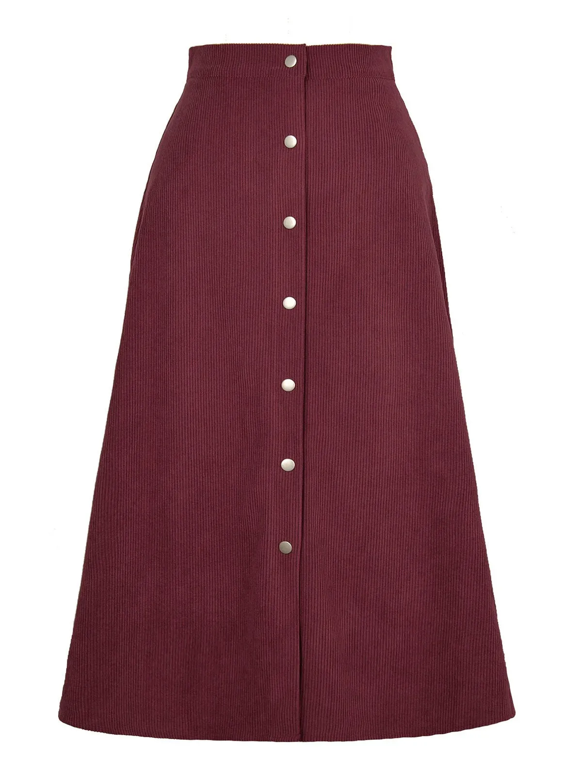 1930s Solid Buttoned Corduroy A-Line Skirt