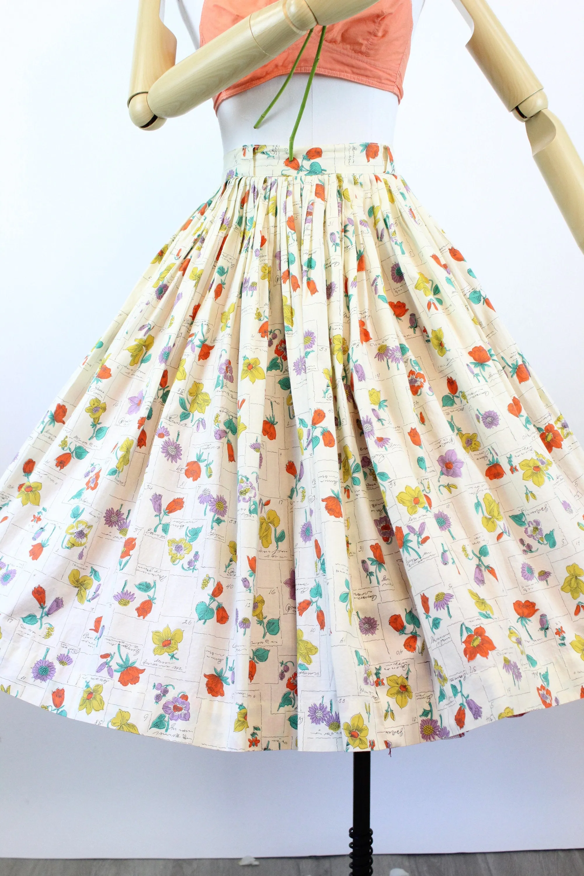 1950s BOTANICAL novelty print full skirt small | new spring