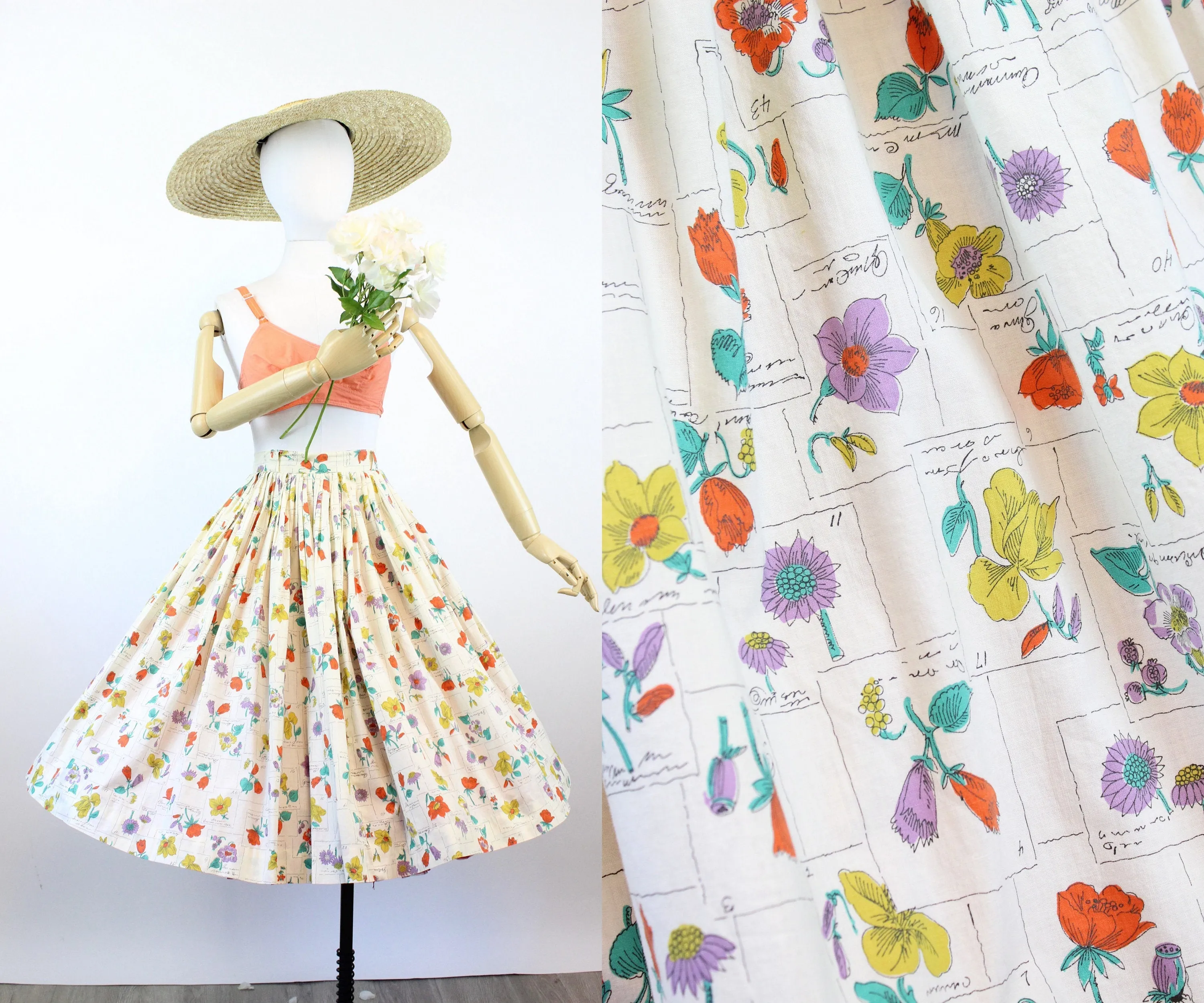 1950s BOTANICAL novelty print full skirt small | new spring