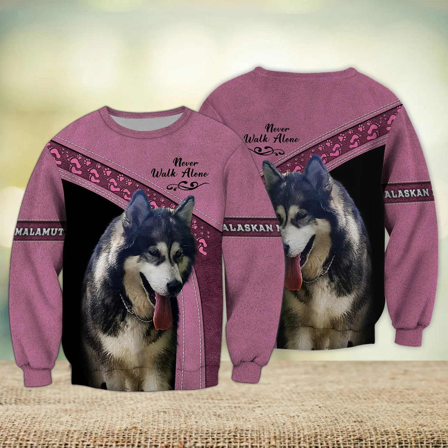 Alaska Malamute Grey and Pink Love Never Walk Alone 3D Full Print Sweatshirt