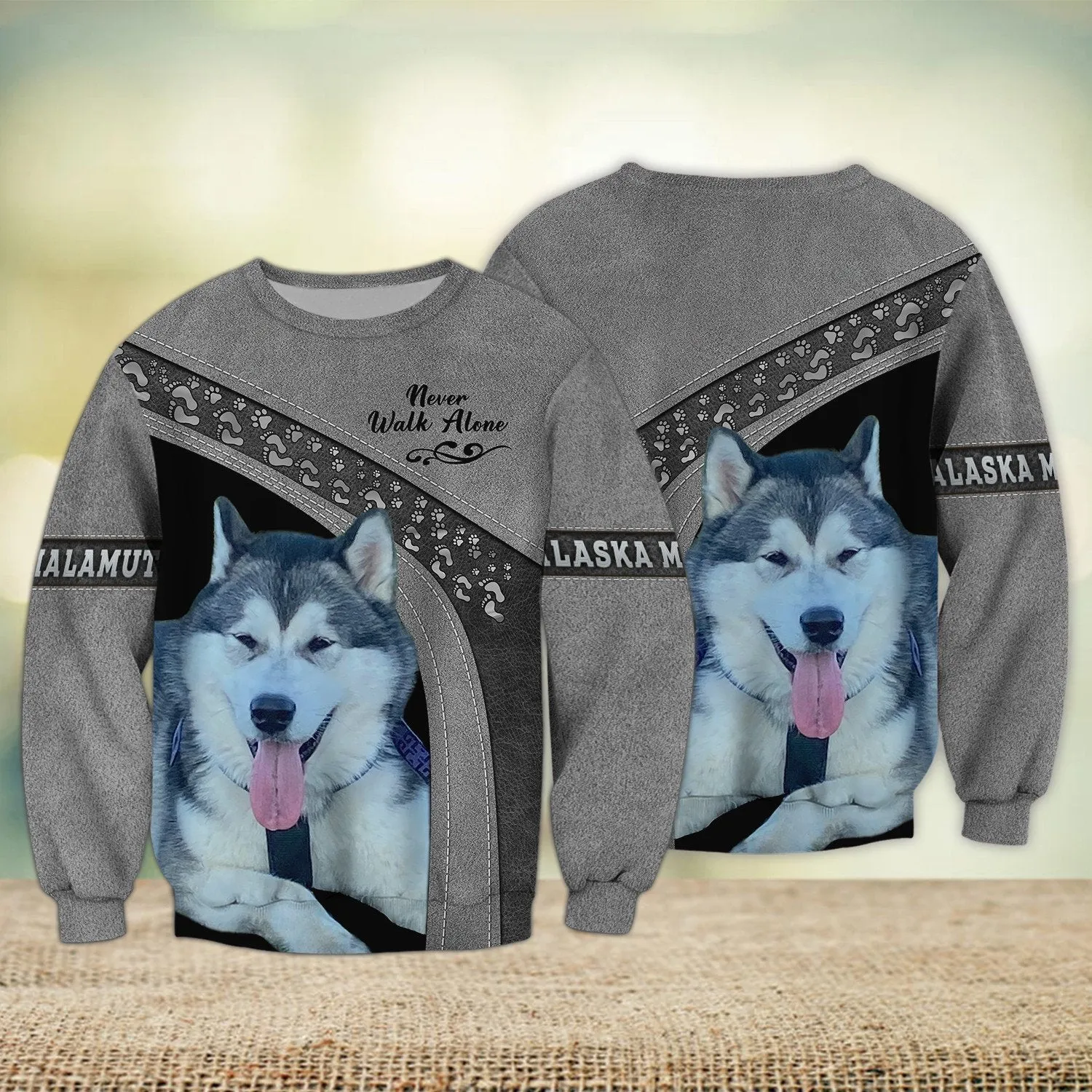 Alaska Malamute Grey and Pink Love Never Walk Alone 3D Full Print Sweatshirt