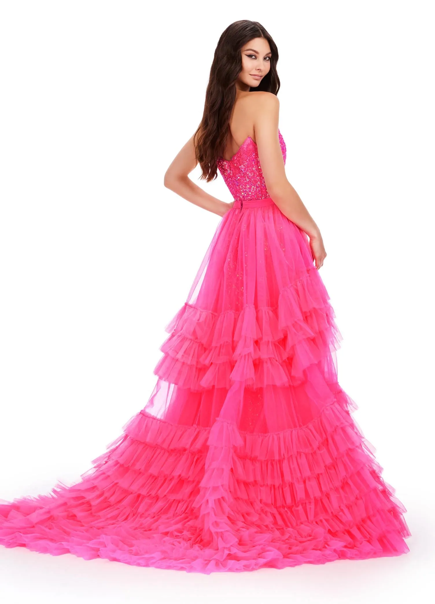 Ashley Lauren 11602 Ruffle Tulle Detachable Overskirt Layer Ruffle Pageant Skirt Train Formal