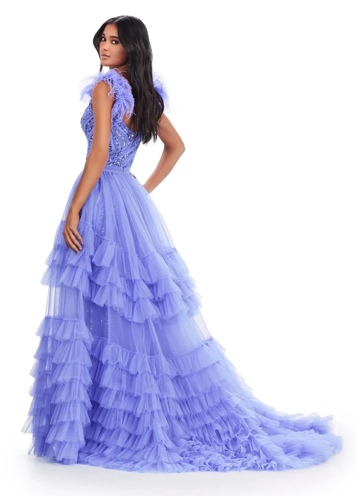 Ashley Lauren 11602 Ruffle Tulle Detachable Overskirt Layer Ruffle Pageant Skirt Train Formal