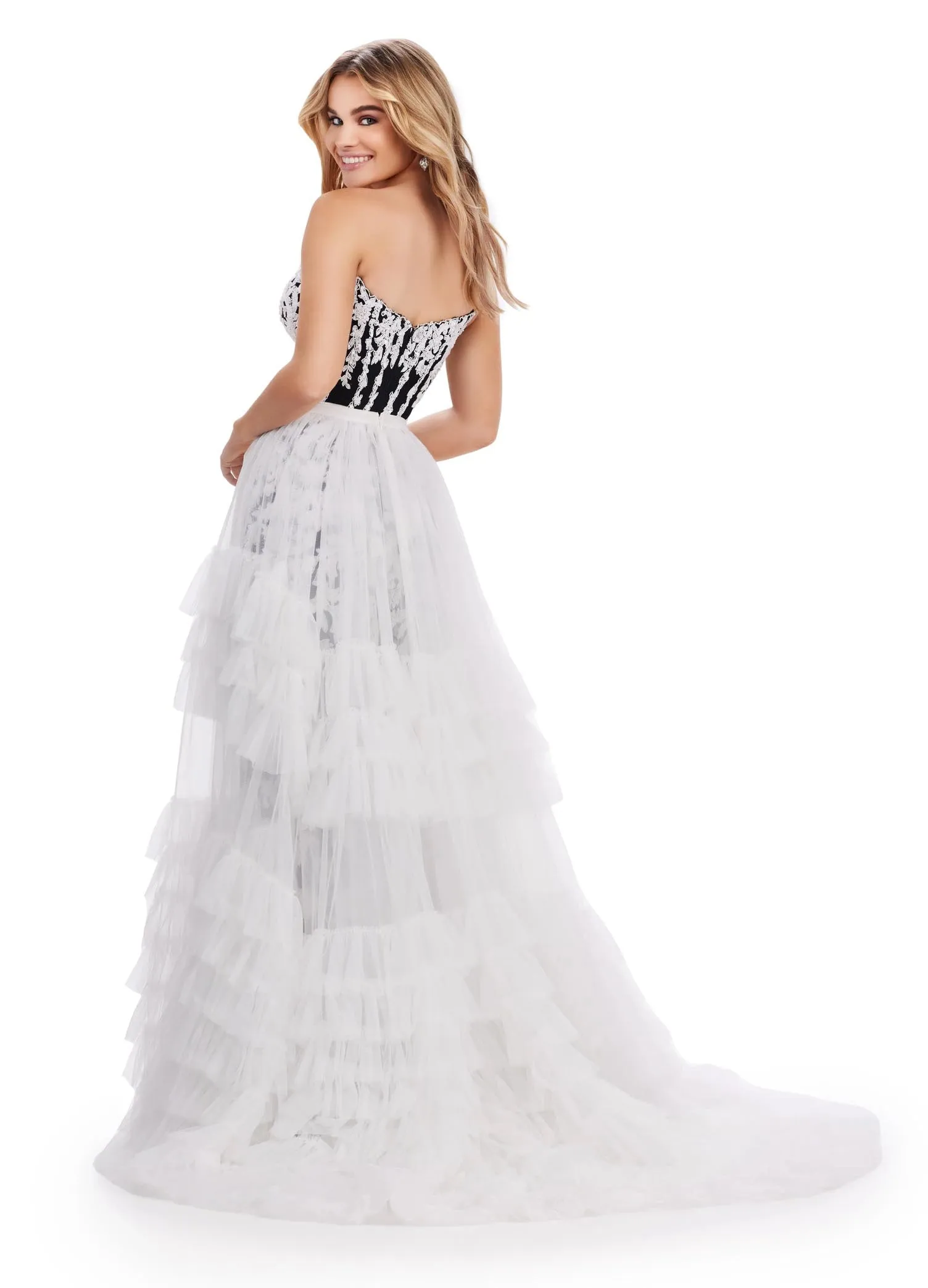 Ashley Lauren 11602 Ruffle Tulle Detachable Overskirt Layer Ruffle Pageant Skirt Train Formal