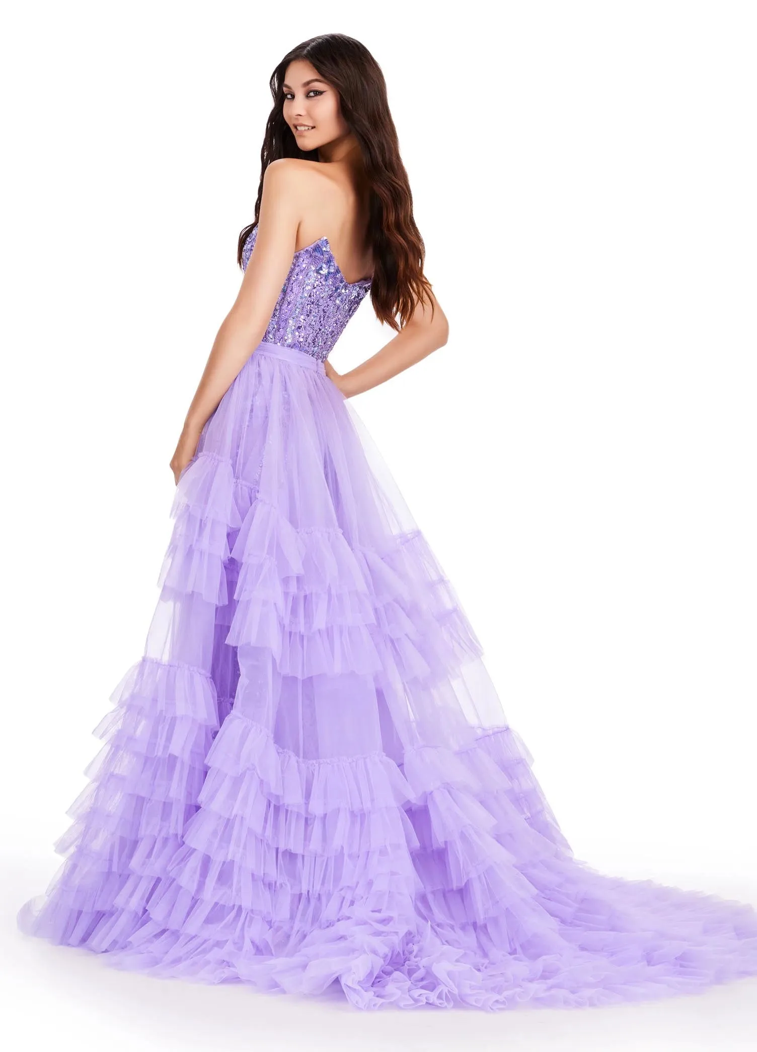 Ashley Lauren 11602 Ruffle Tulle Detachable Overskirt Layer Ruffle Pageant Skirt Train Formal