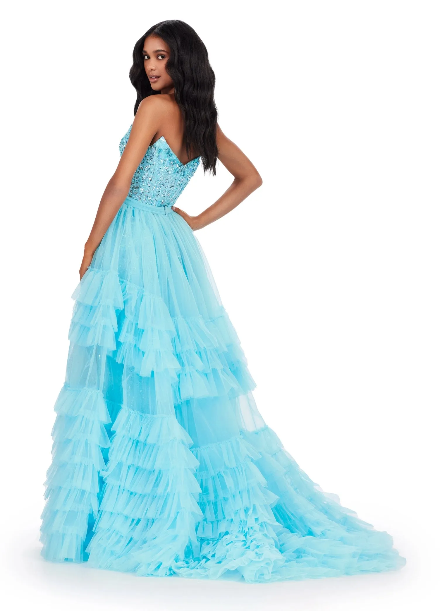 Ashley Lauren 11602 Ruffle Tulle Detachable Overskirt Layer Ruffle Pageant Skirt Train Formal