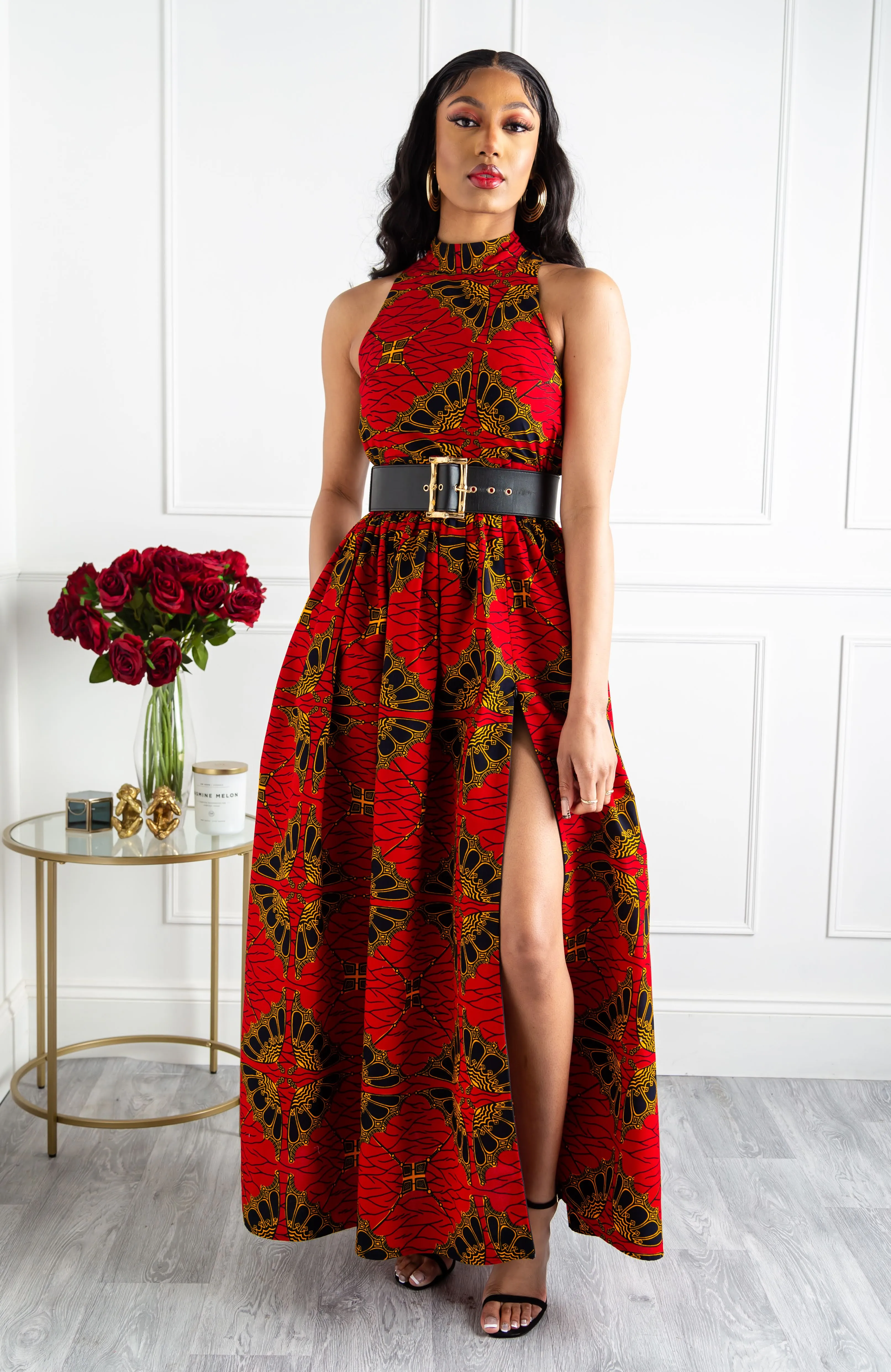 Authentic African Wax Sleeveless Turtleneck Maxi Dress - CORDELIA