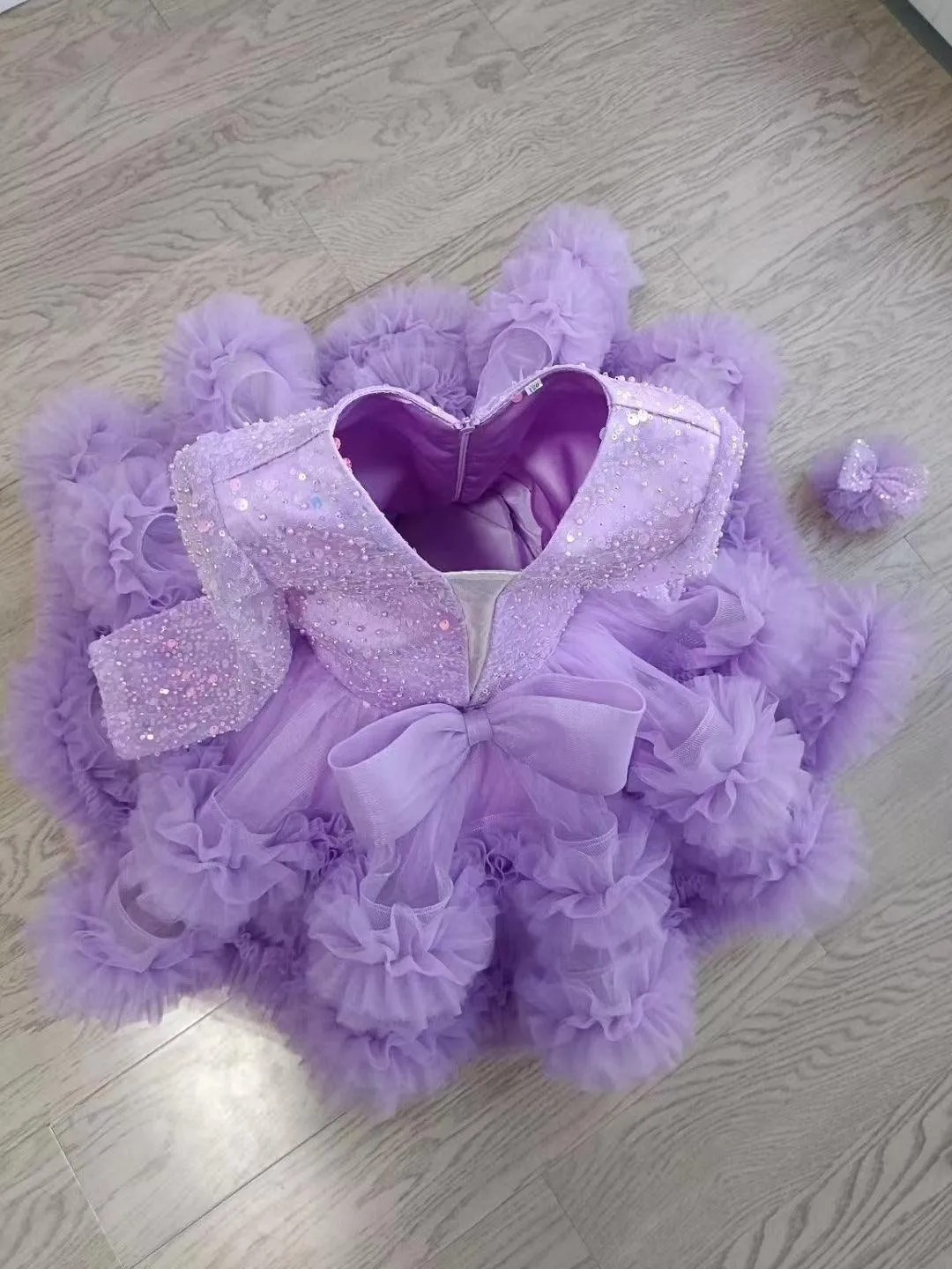 Baby deep V Princess birthday party dress purple and white