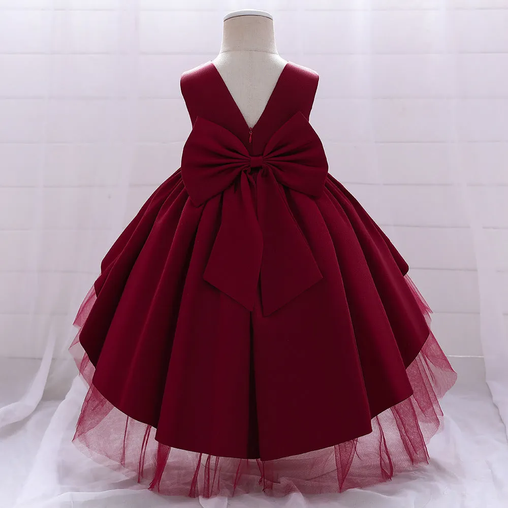 Baby Girl Princess Dress Elegant Bow Knot Trailing Girl Dress Birthday Party Dress