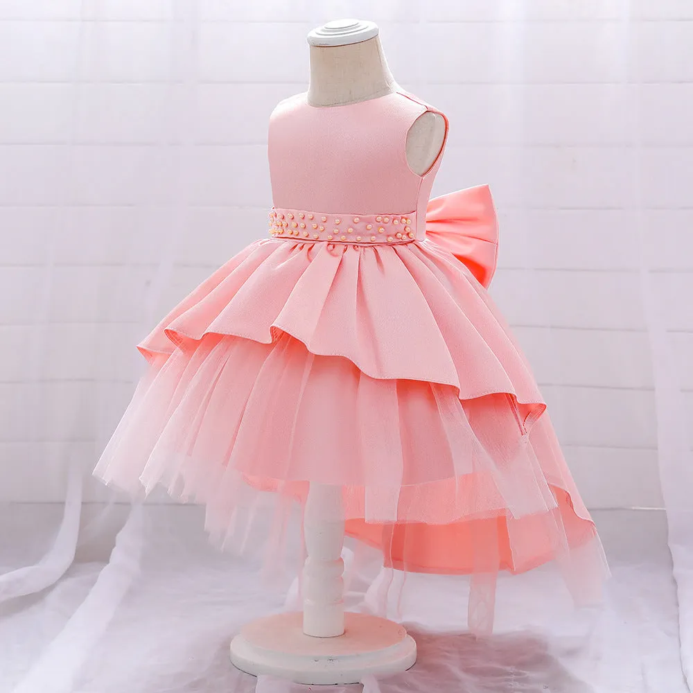 Baby Girl Princess Dress Elegant Bow Knot Trailing Girl Dress Birthday Party Dress