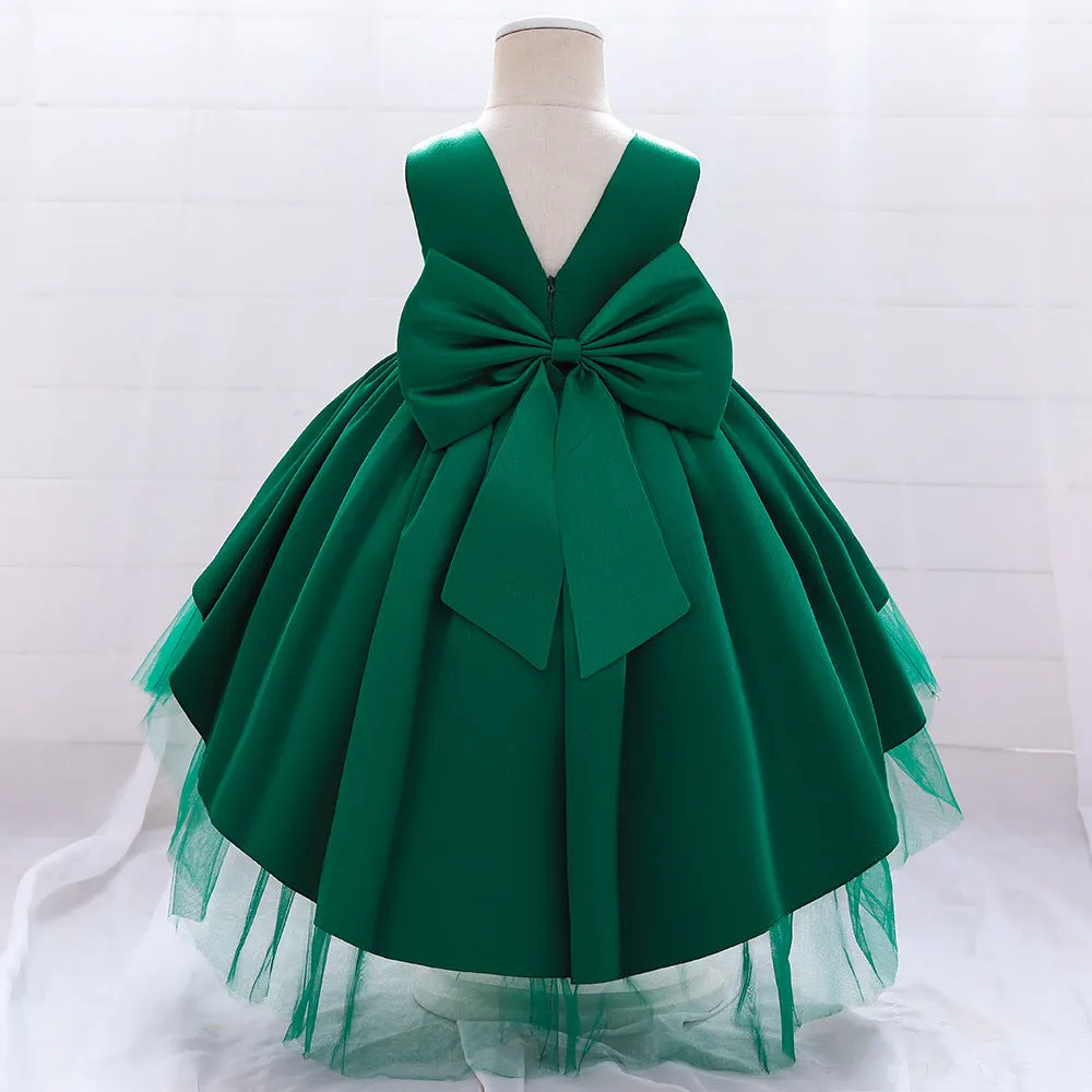 Baby Girl Princess Dress Elegant Bow Knot Trailing Girl Dress Birthday Party Dress