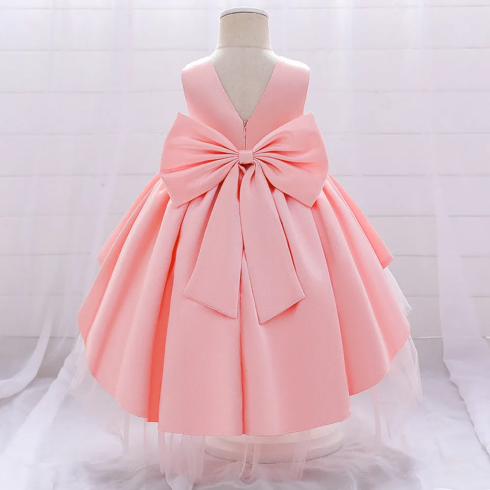 Baby Girl Princess Dress Elegant Bow Knot Trailing Girl Dress Birthday Party Dress