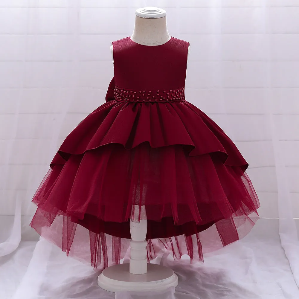 Baby Girl Princess Dress Elegant Bow Knot Trailing Girl Dress Birthday Party Dress