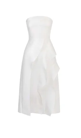 BANDEAU RUFFLES MIDI DRESS IN WHITE