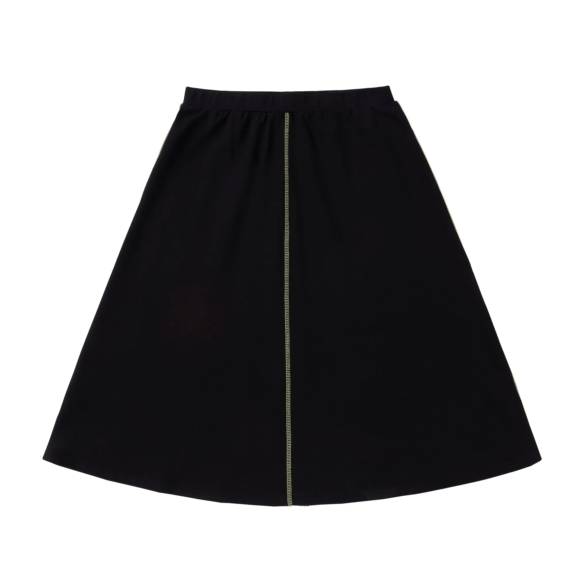 Black A-line Skirt with Yellow Outside Seams