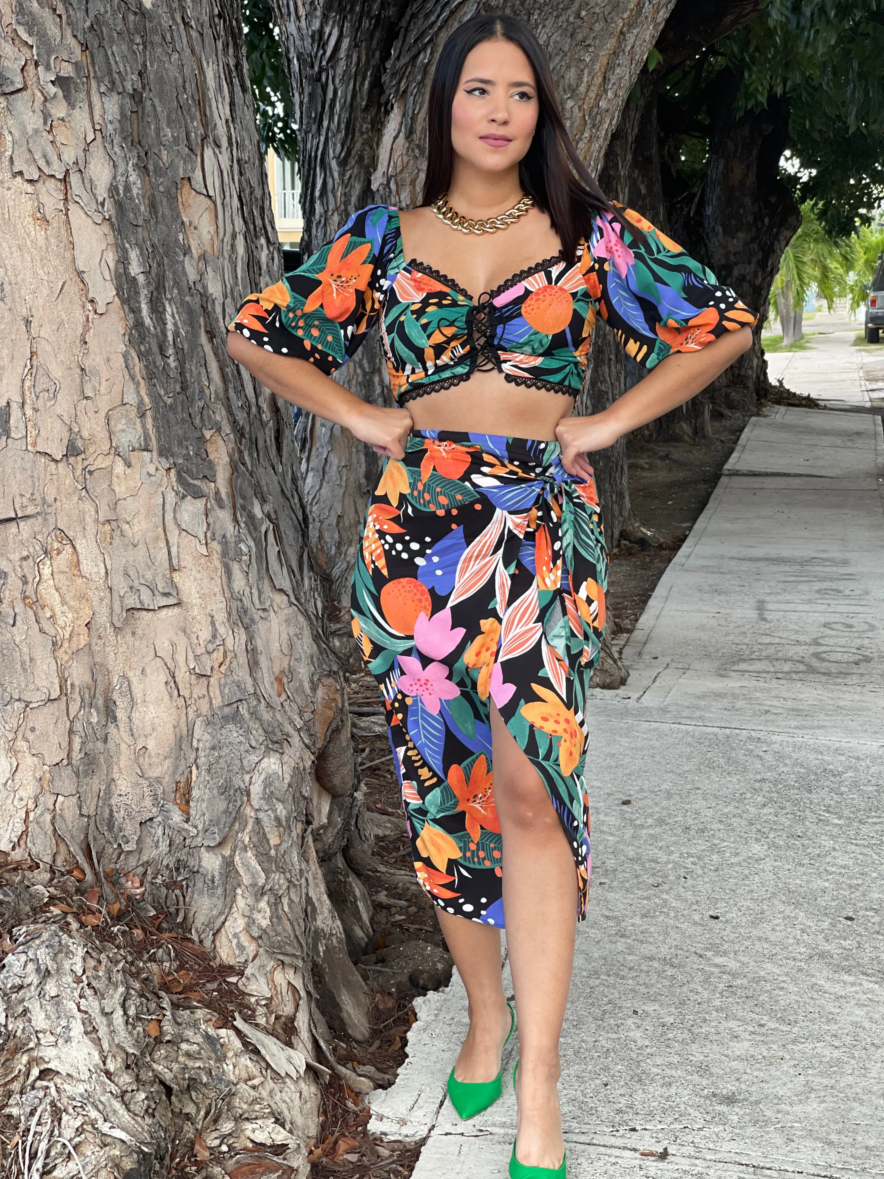 Black Floral Print Skirt