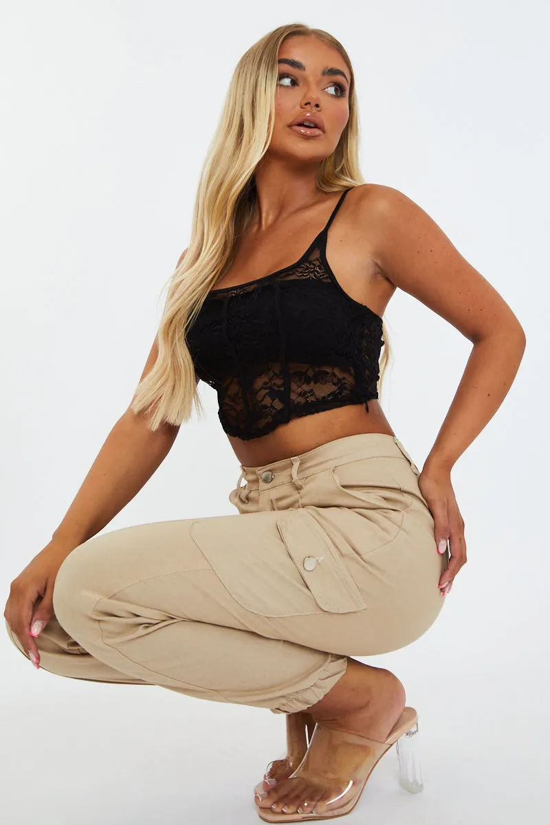 Black Lace Corset Style Crop Top - Nicole