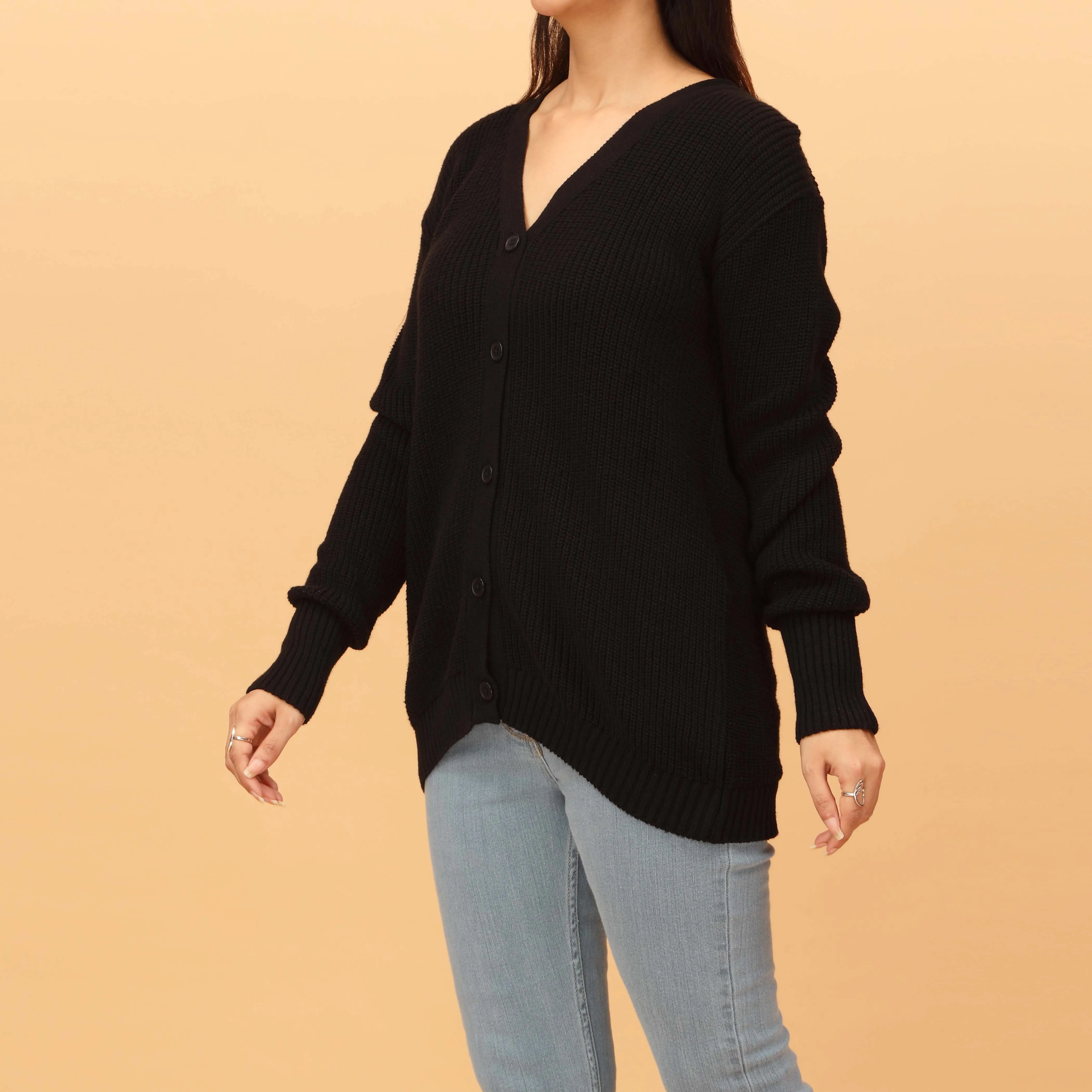 Black Plain Knitted Sweater PW4823