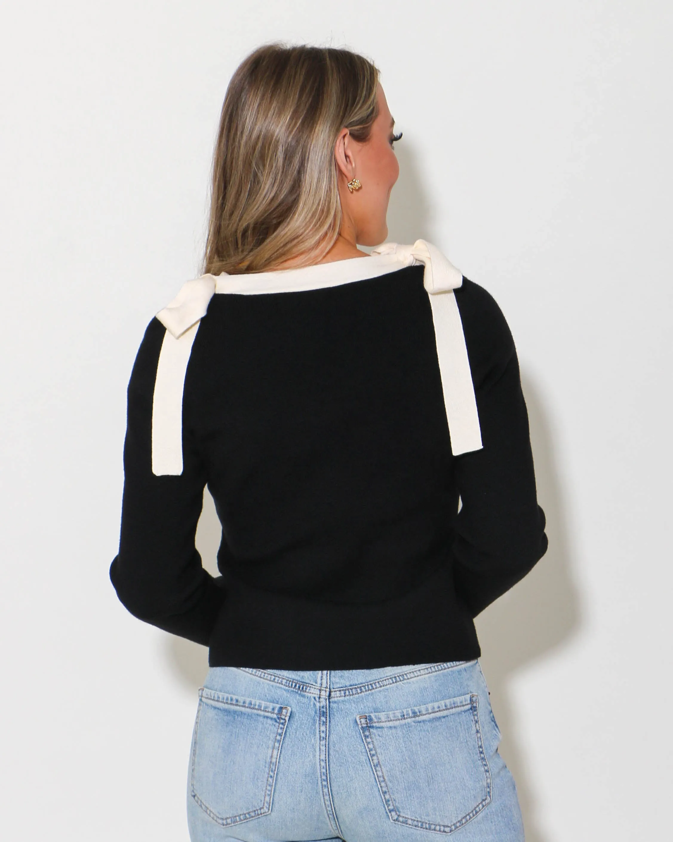 Black Ribbon Detail Knitted Sweater Top