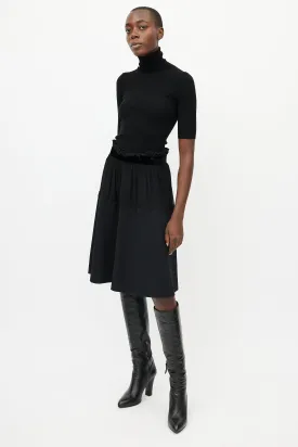 Black Silk A-Line Midi Skirt