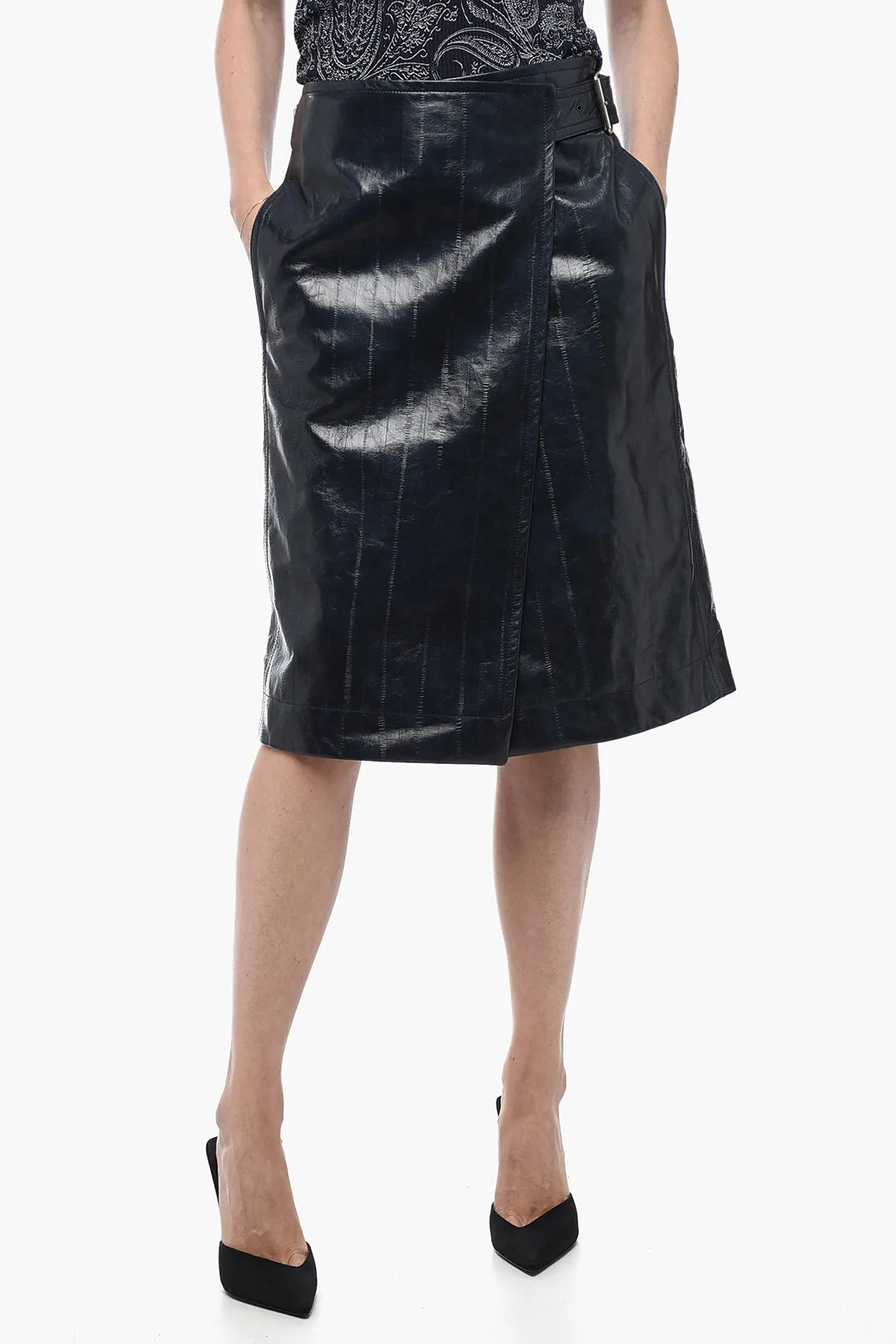 Bottega Veneta Belted Leather A-Line Skirt