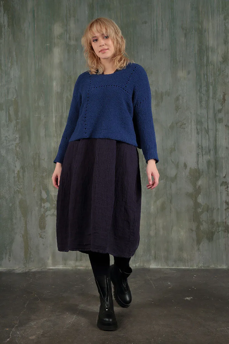 Boxy Pinhole Cobalt Blue Wool Sweater