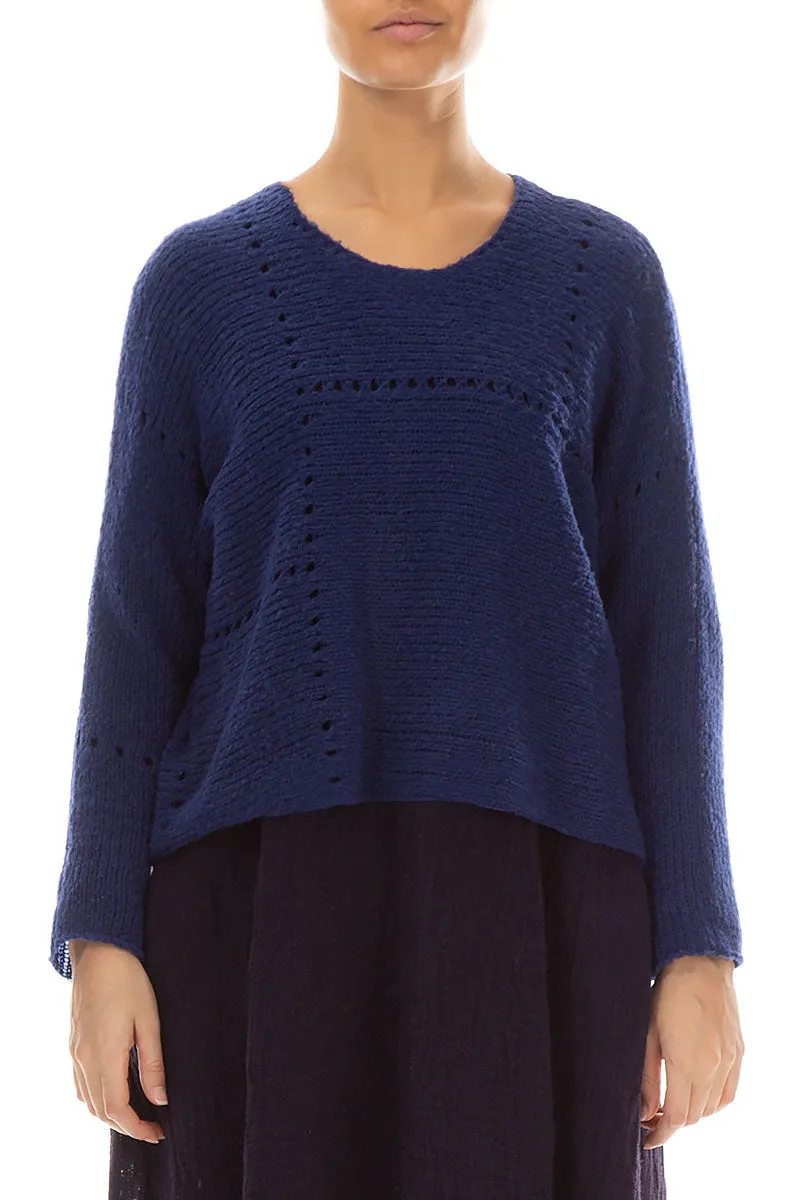 Boxy Pinhole Cobalt Blue Wool Sweater