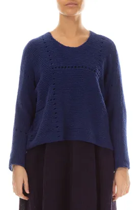 Boxy Pinhole Cobalt Blue Wool Sweater