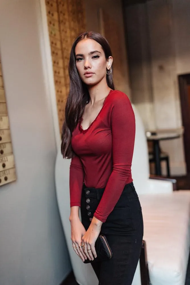 Brooklyn Lace Trim Top in Red - FINAL SALE