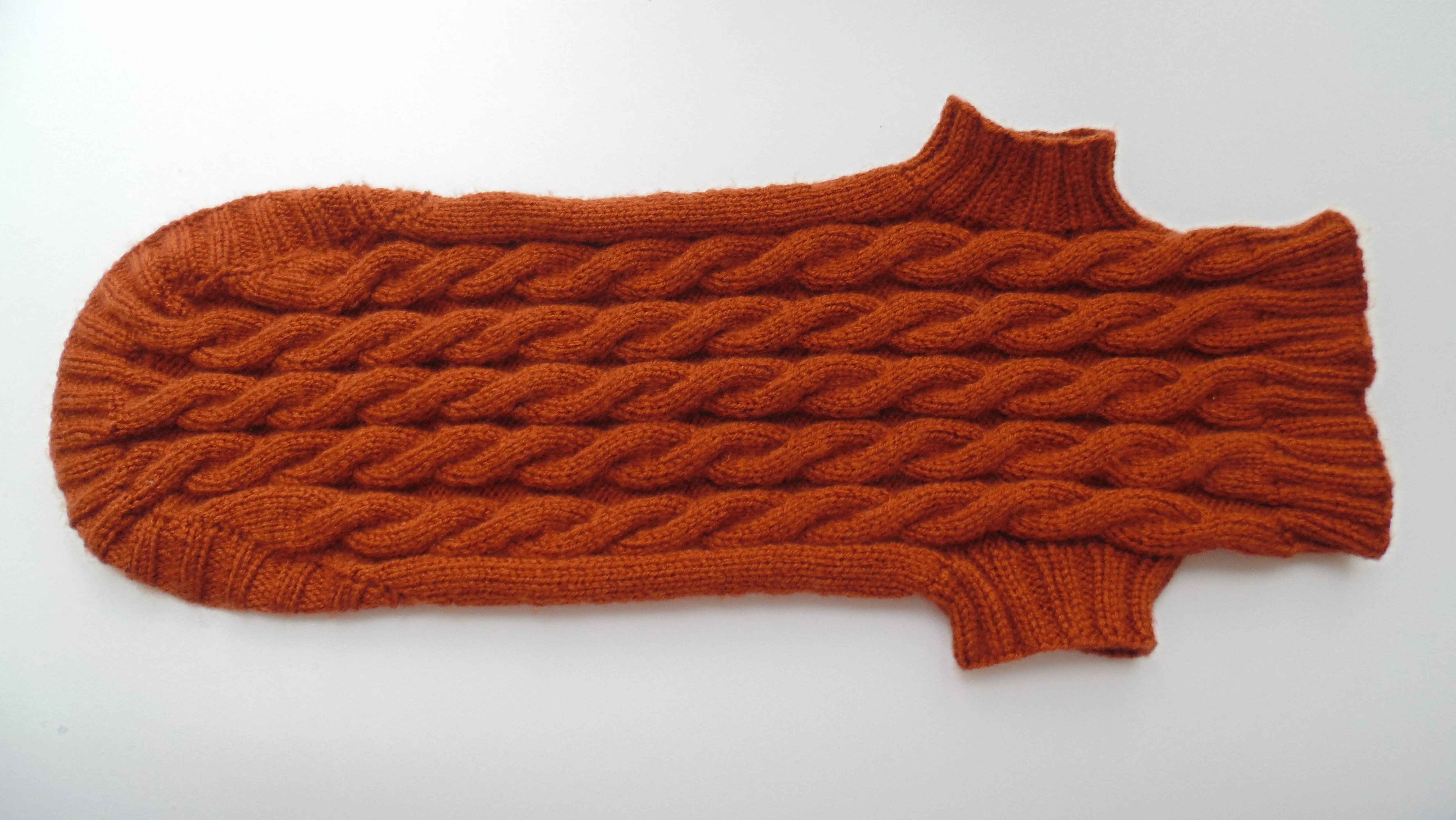 Brown knitted sweater for dachshund dog