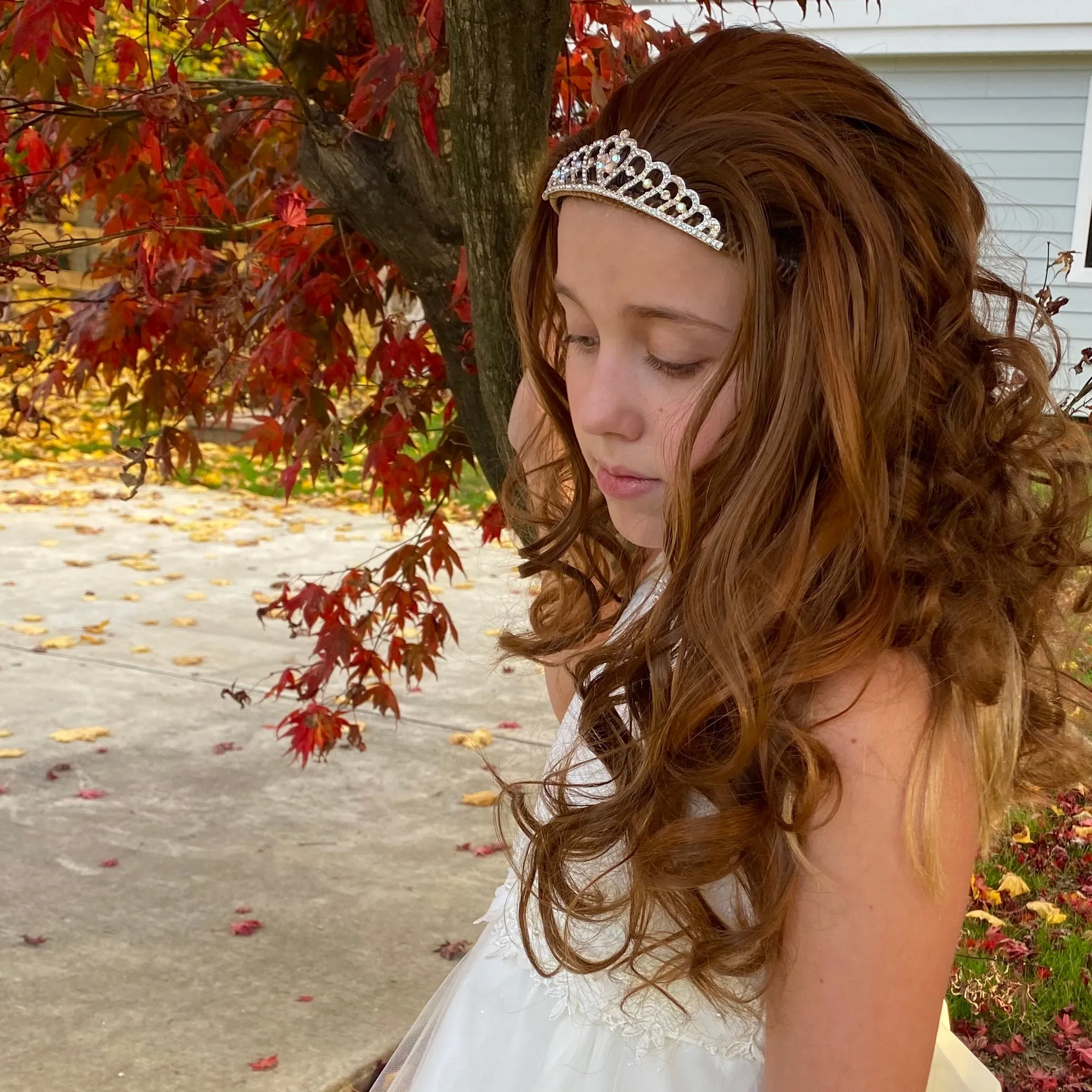 Brown Princess Hair Extensions with Rhinestone Tiara Headband