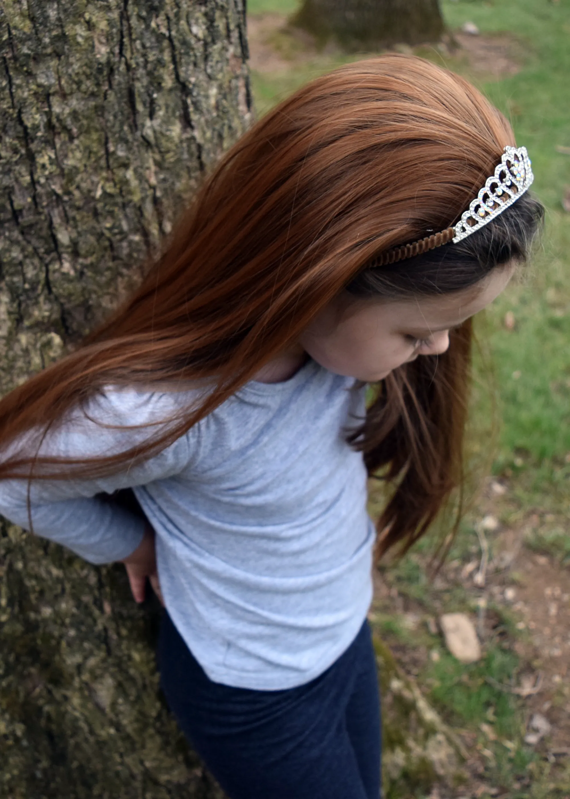 Brown Princess Hair Extensions with Rhinestone Tiara Headband