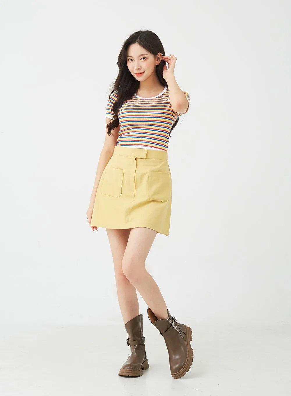 Button A-Line Cotton Mini Skirt BG08