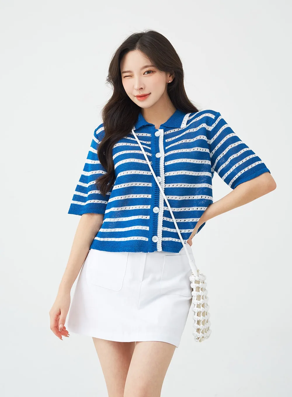 Button A-Line Cotton Mini Skirt BG08