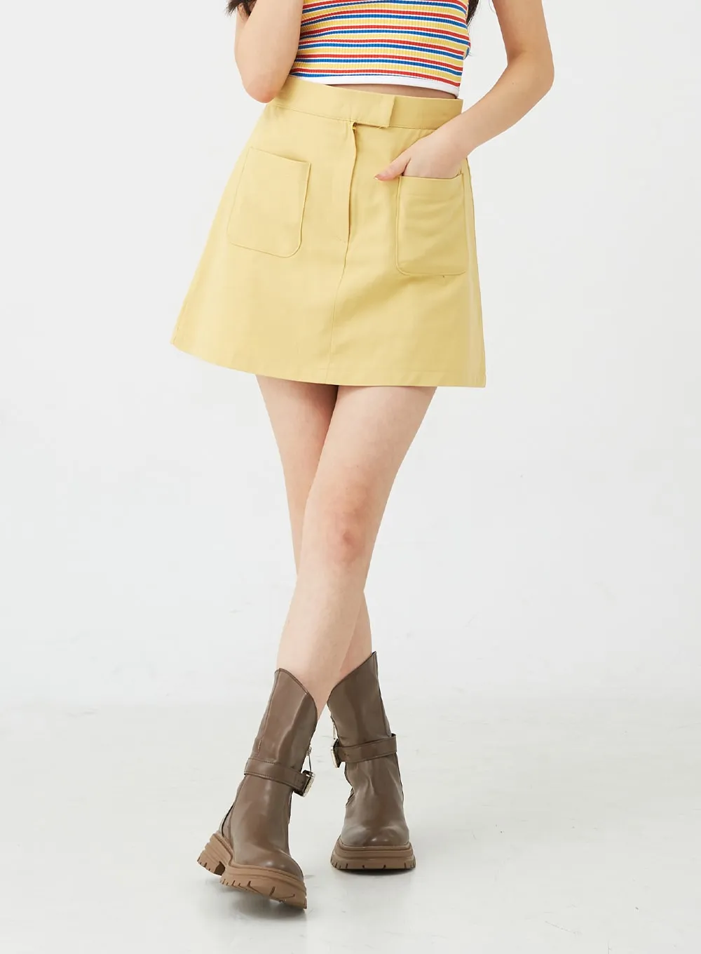 Button A-Line Cotton Mini Skirt BG08