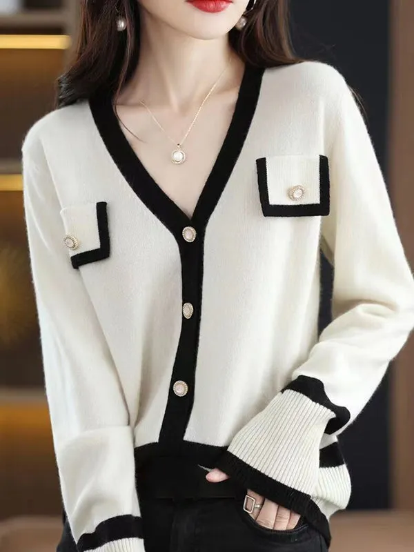 Buttoned Long Sleeves Loose V-Neck Knitwear Cardigan Tops