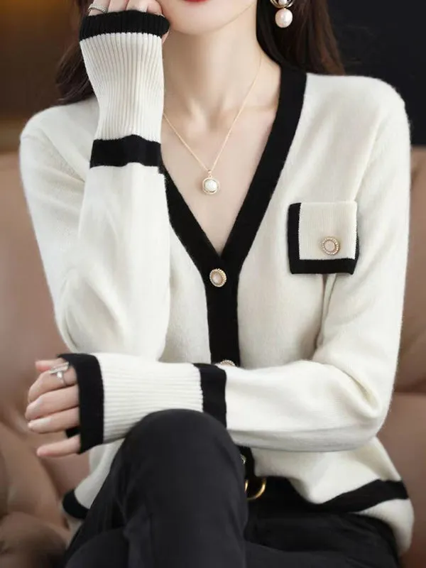 Buttoned Long Sleeves Loose V-Neck Knitwear Cardigan Tops