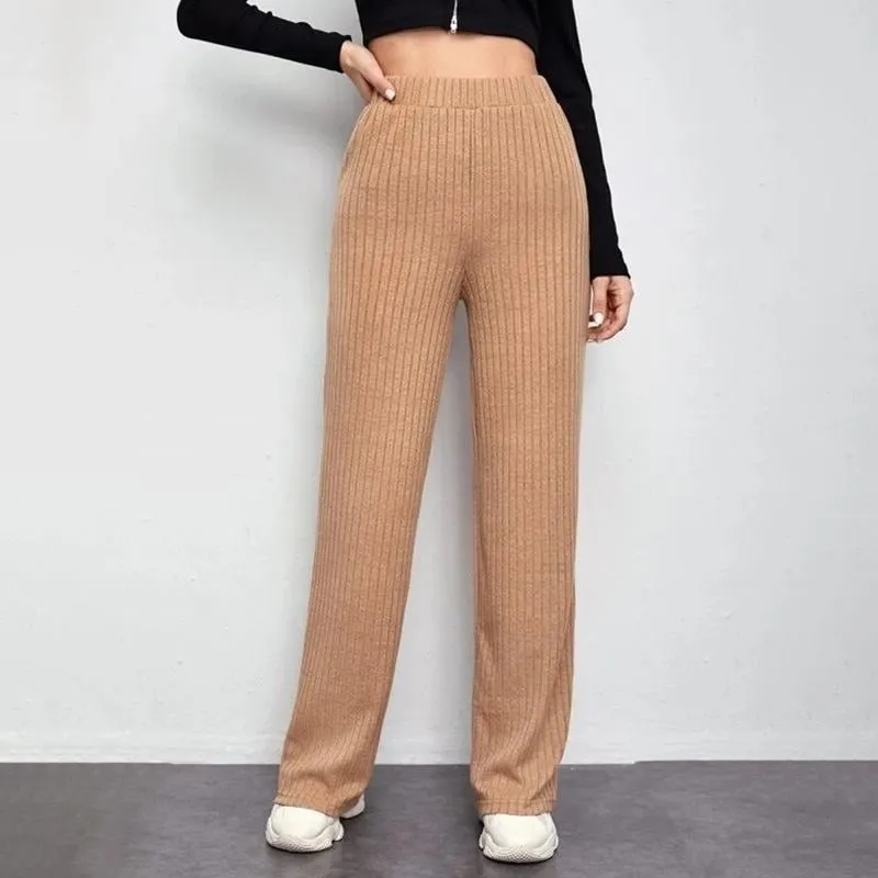 casual trousers high waist knitted wide-leg pants