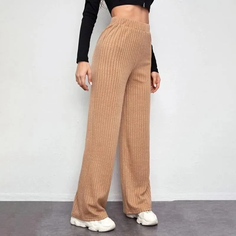 casual trousers high waist knitted wide-leg pants