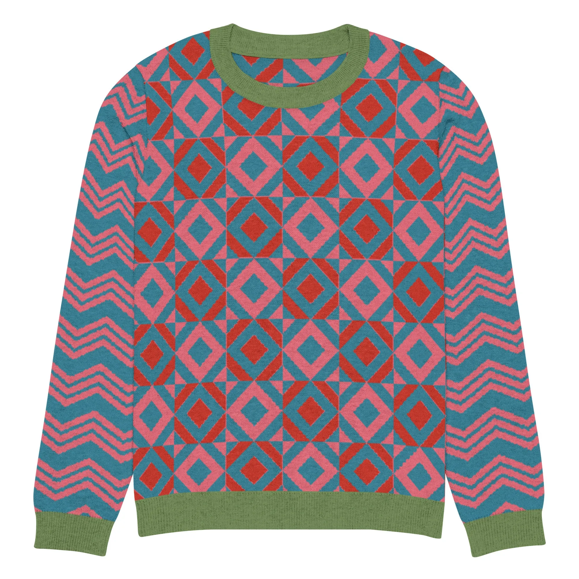 Cherry Lip Gloss Geometric Pattern Knitted Crewneck Sweater