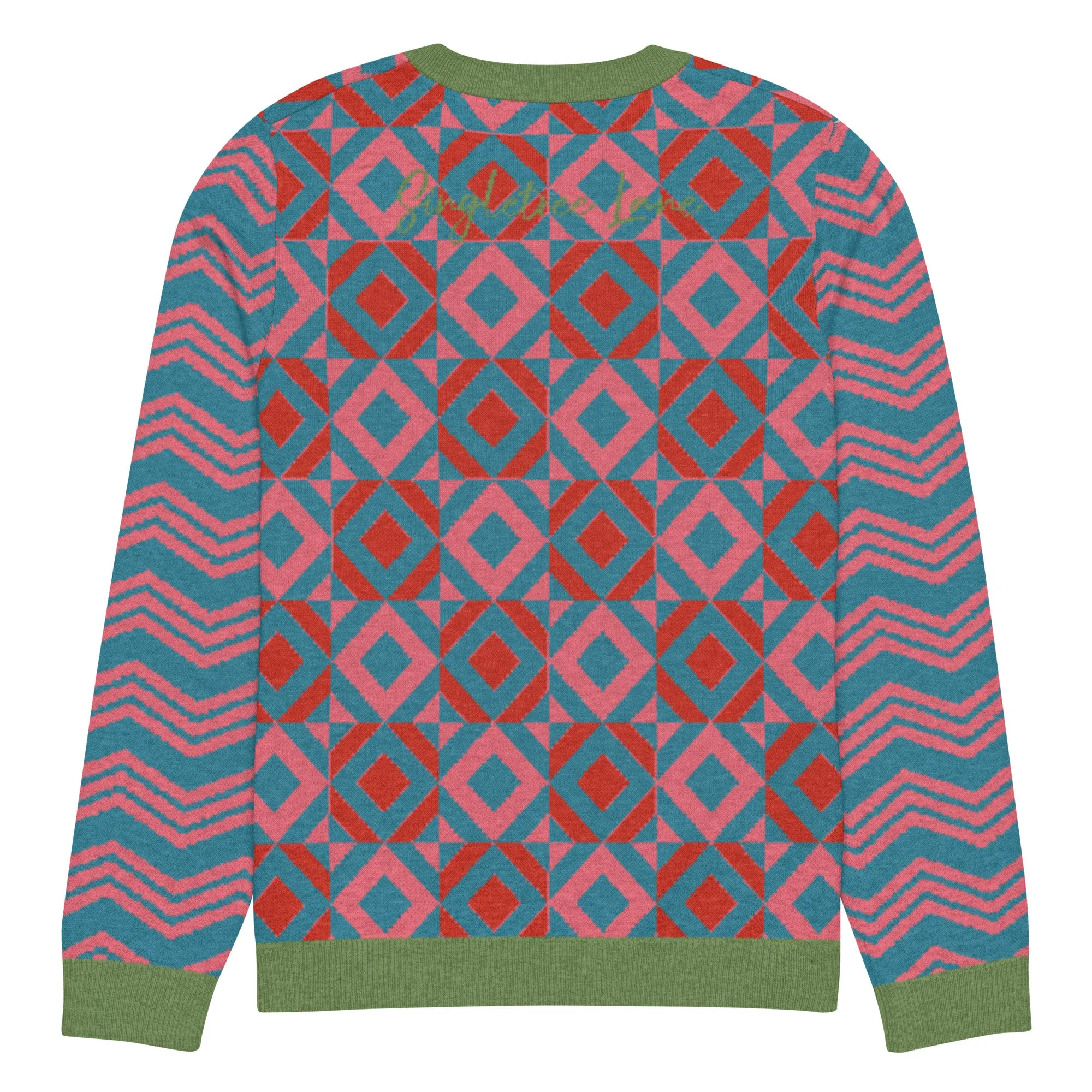 Cherry Lip Gloss Geometric Pattern Knitted Crewneck Sweater