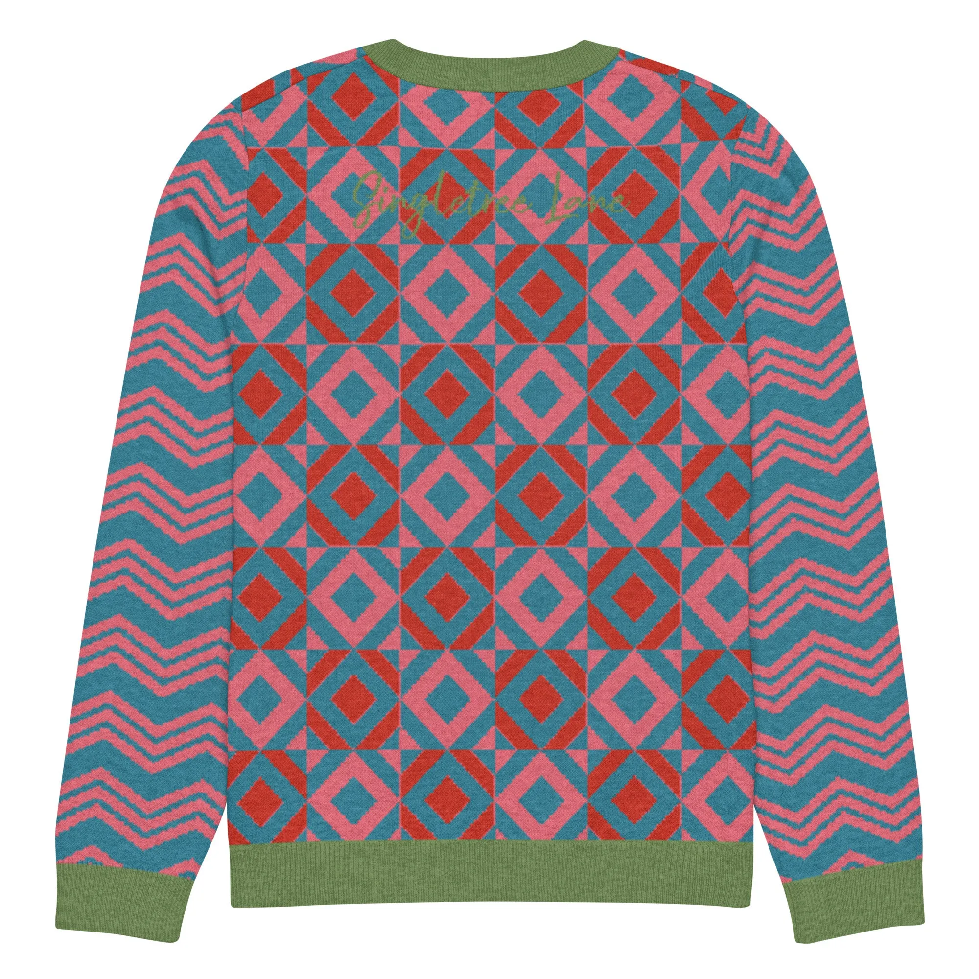 Cherry Lip Gloss Geometric Pattern Knitted Crewneck Sweater