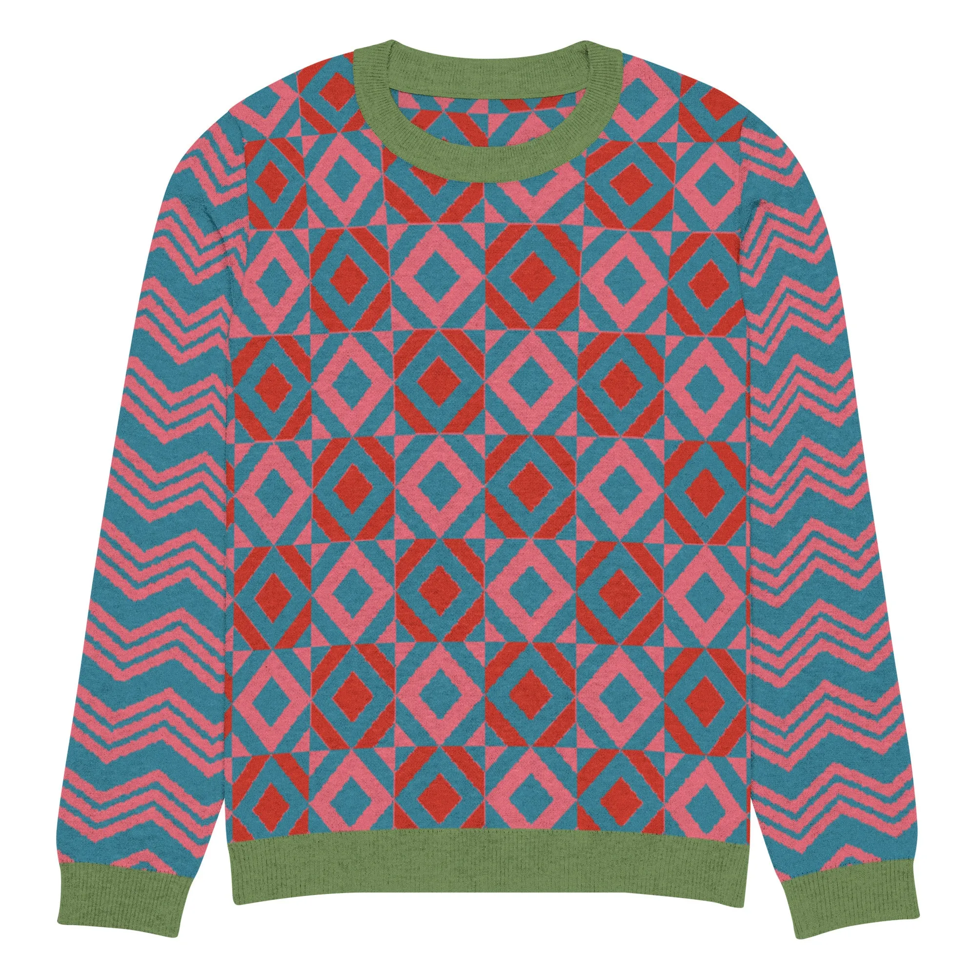 Cherry Lip Gloss Geometric Pattern Knitted Crewneck Sweater