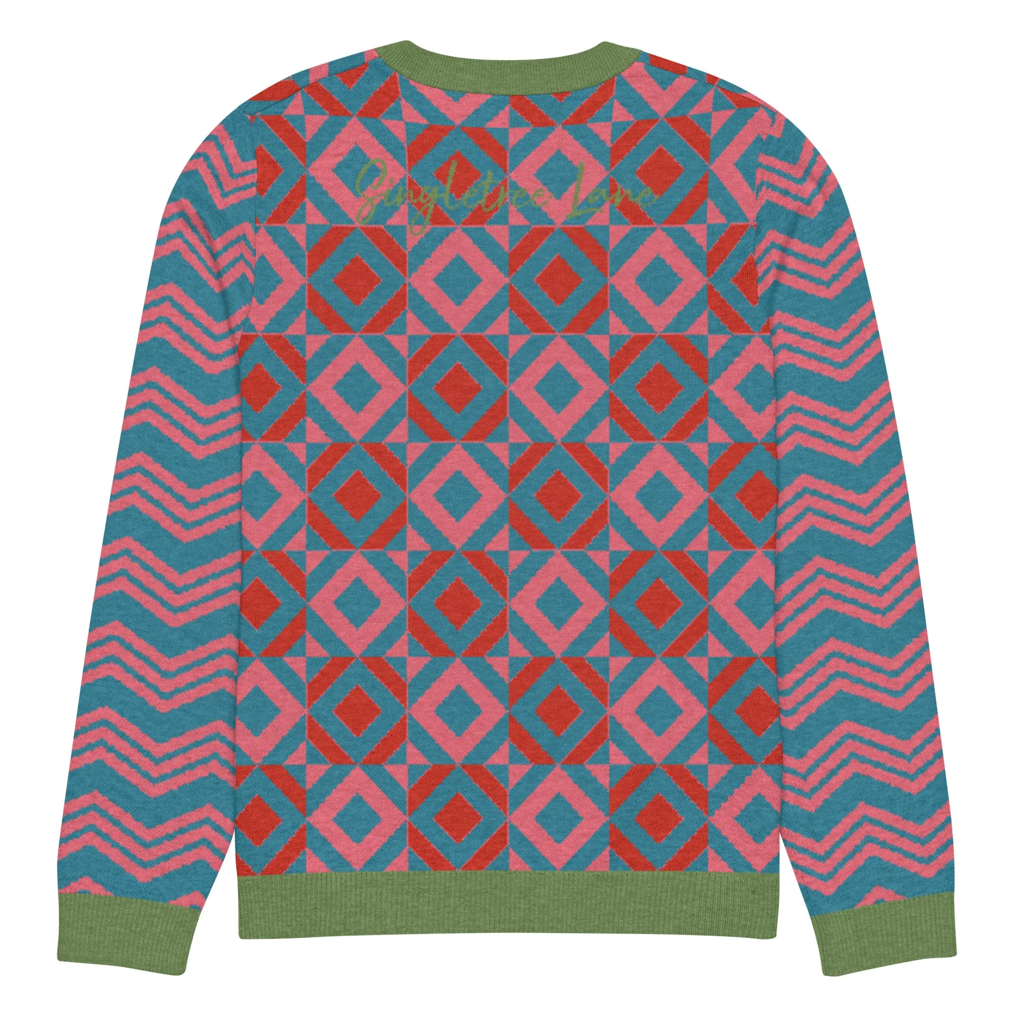 Cherry Lip Gloss Geometric Pattern Knitted Crewneck Sweater