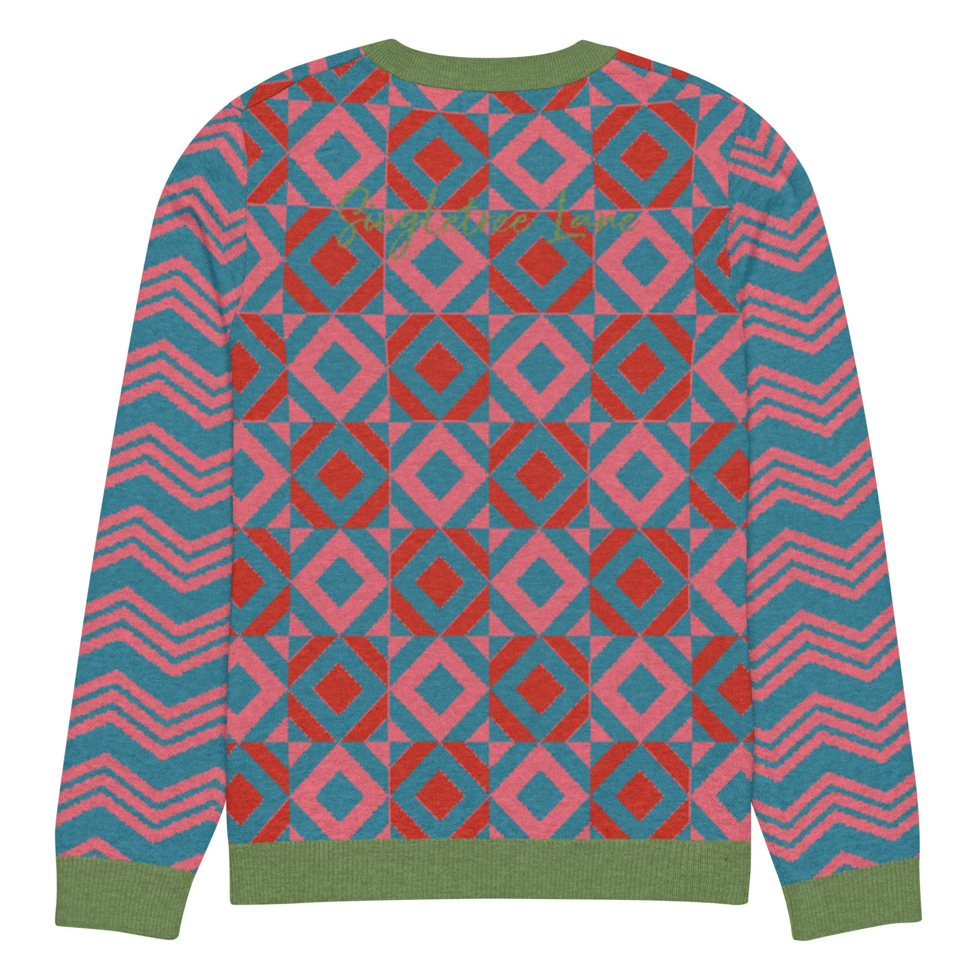 Cherry Lip Gloss Geometric Pattern Knitted Crewneck Sweater