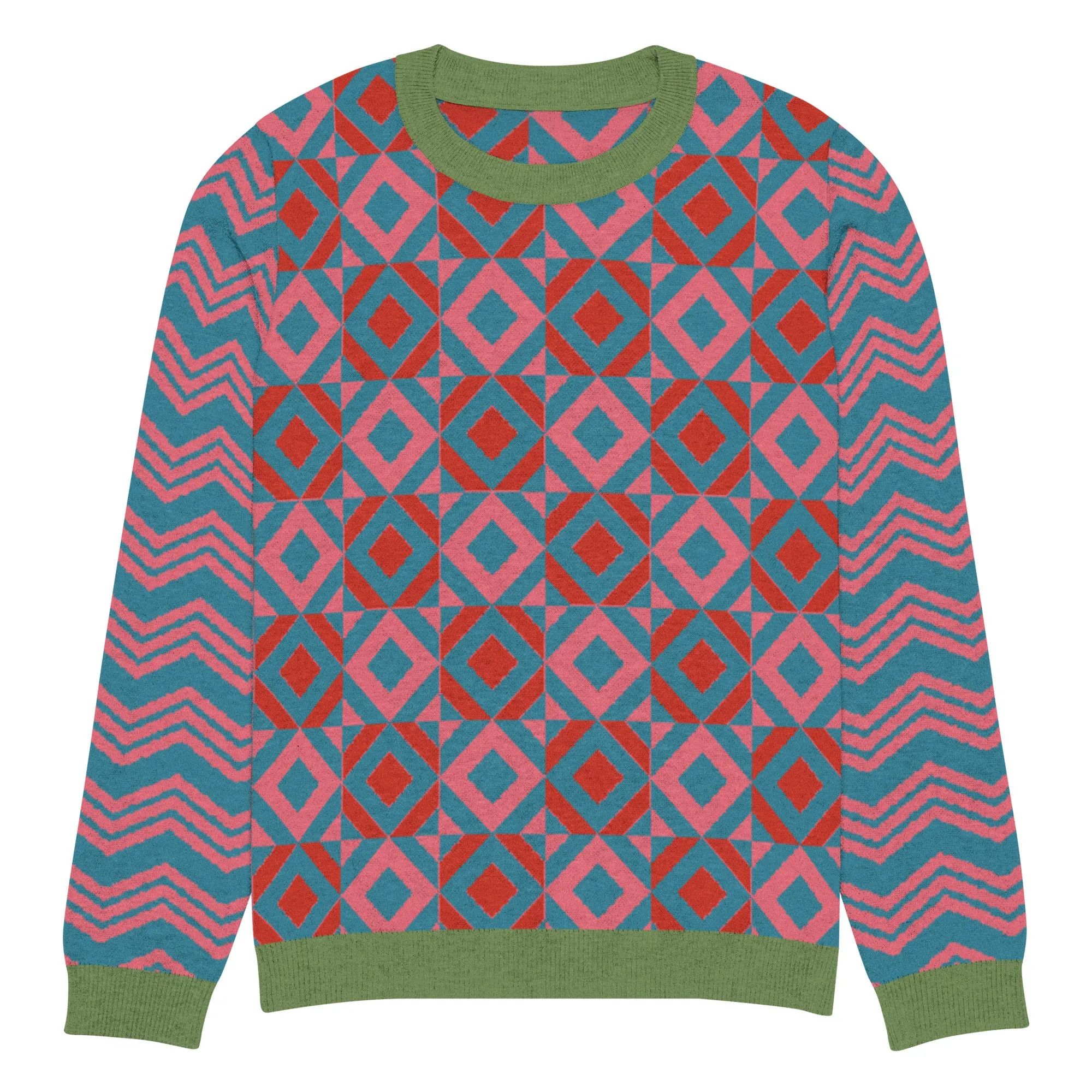 Cherry Lip Gloss Geometric Pattern Knitted Crewneck Sweater