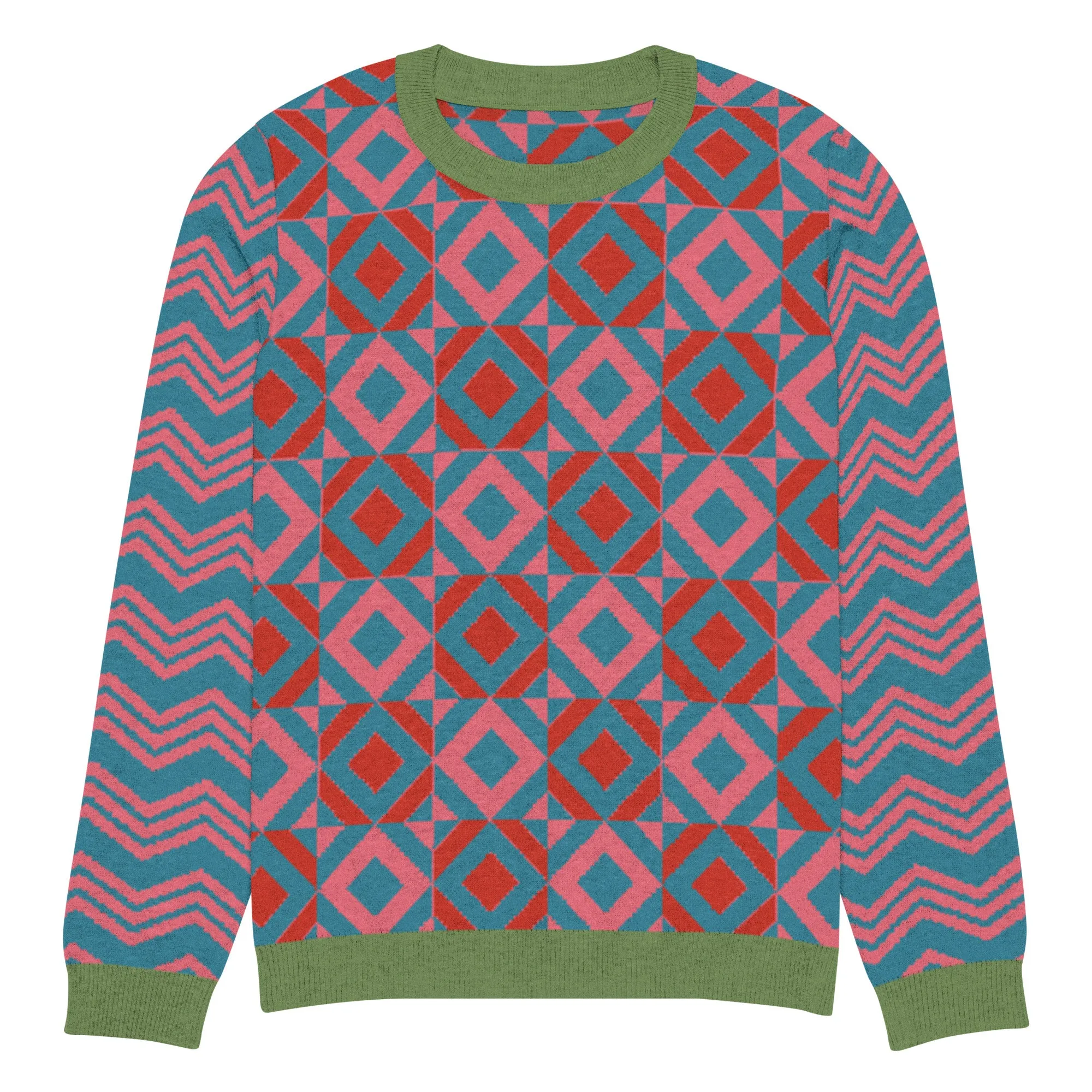 Cherry Lip Gloss Geometric Pattern Knitted Crewneck Sweater