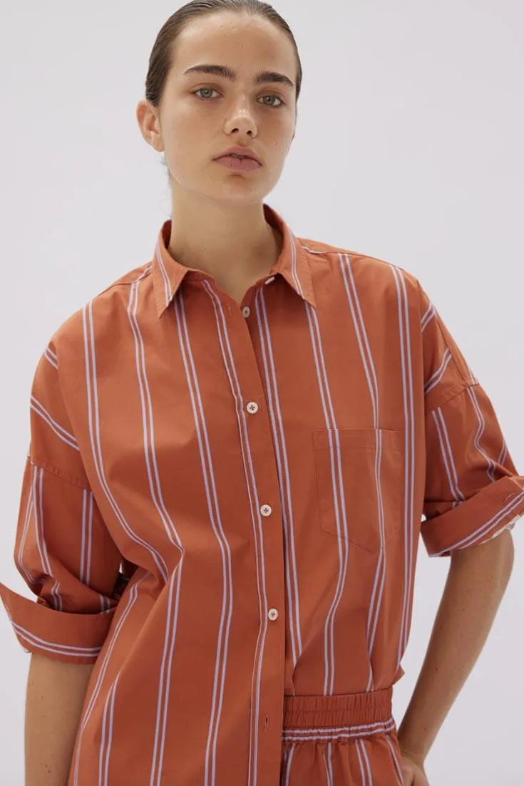 Chiara Shirt Mid Length Two Stripe | Rust/Violet Light