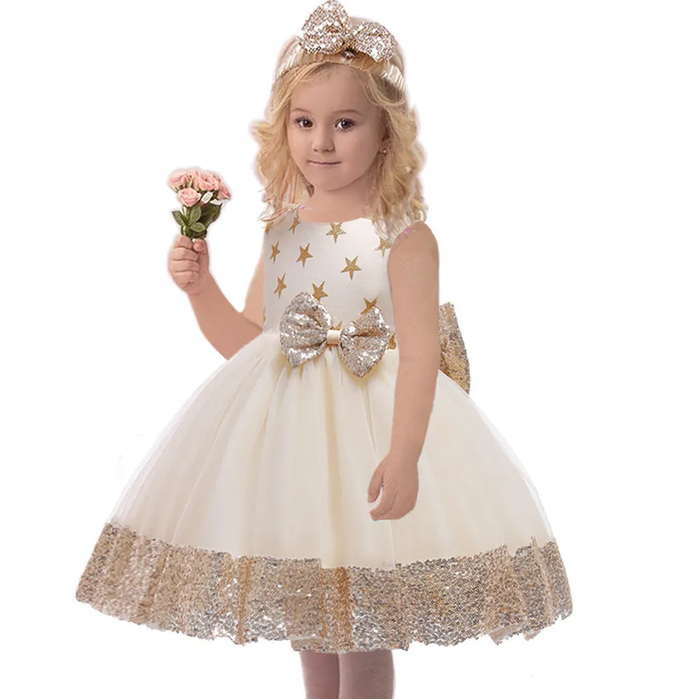 Children Dress Color Matching Sequined Girl Princess Dress Girl Dress