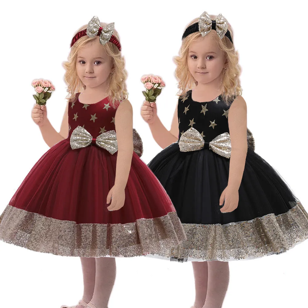 Children Dress Color Matching Sequined Girl Princess Dress Girl Dress